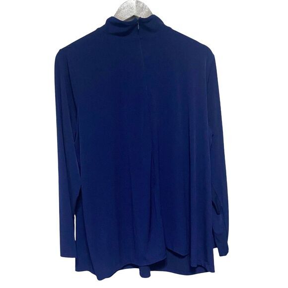 Susan‎ Graver Top Womens 1X Blue Liquid Knit Stretch Long Sleeve Cut Out Neck - Picture 5 of 8